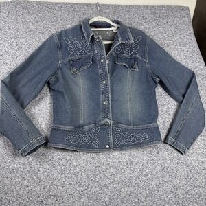 Roper Women's Large denim blue Jacket snaps Cowgirl Embroidered western